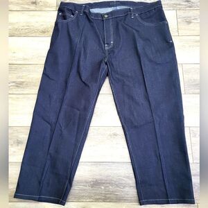 Blue Delta bespoke custom made jeans,  dark denim white stitching